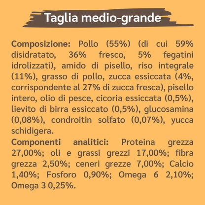 Pollo fresco con riso integrale e zucca